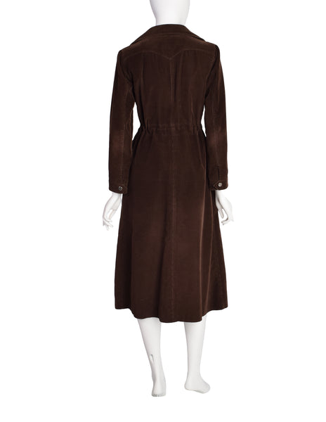 Courreges Vintage 1970s Chocolate Brown Corduroy Zip Front Coat
