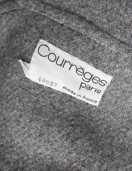 Courreges Vintage 1960s Couture Numbered Mod Space Age Grey Wool Coat