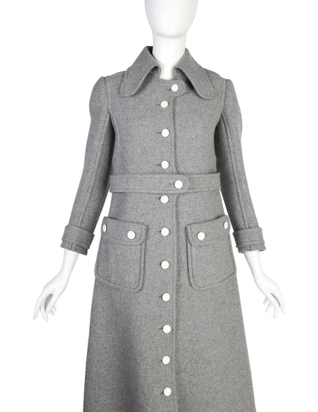 Courreges Vintage 1960s Couture Numbered Mod Space Age Grey Wool Coat