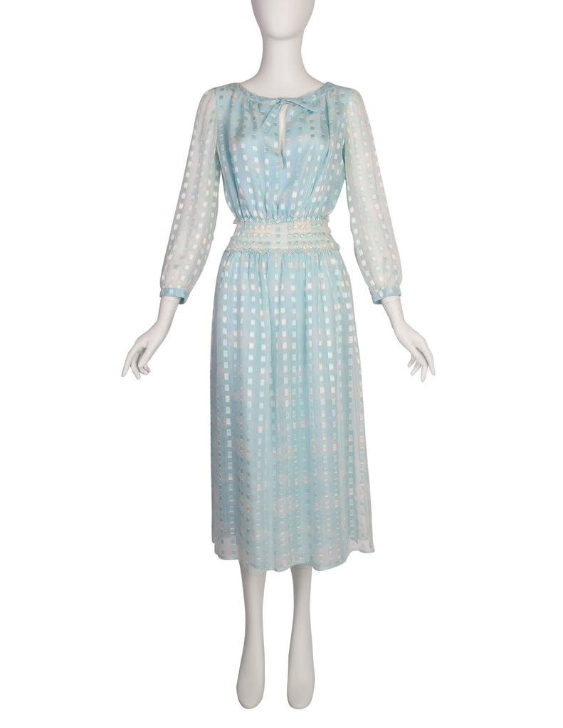 Courreges Vintage 1970s Baby Blue Cloud Print Silk Chiffon Dress and S Amarcord Vintage Fashion