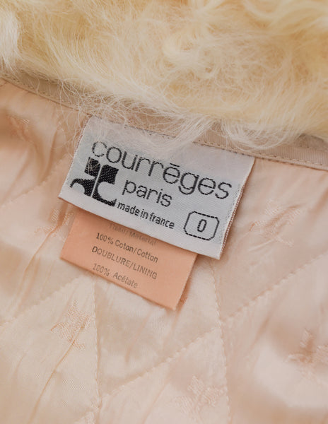 Courreges Vintage Off White Quilted Curly Lamb Collar Coat