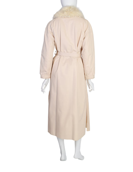 Courreges Vintage Off White Quilted Curly Lamb Collar Coat