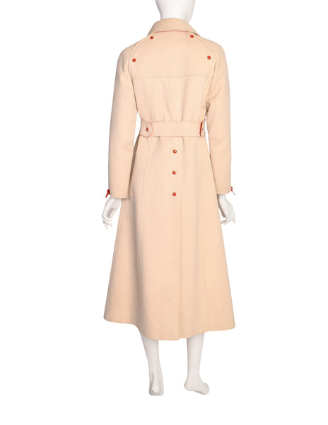 Courreges Vintage 1968 Numbered Space Age Mod Cream Red Orange Cotton Wool Coat