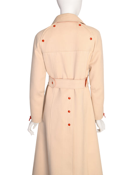 Courreges Vintage 1968 Numbered Space Age Mod Cream Red Orange Cotton Wool Coat