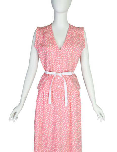 Courreges Vintage Pink and White Star Print Button Up Top and Skirt Ensemble Set