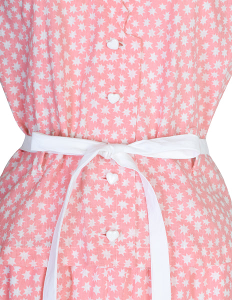 Courreges Vintage Pink and White Star Print Button Up Top and Skirt Ensemble Set