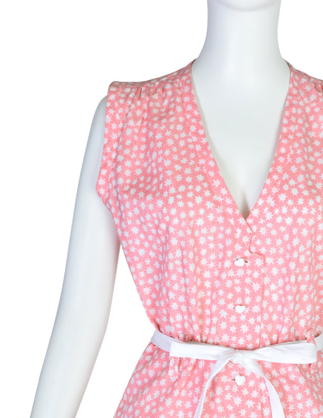 Courreges Vintage Pink and White Star Print Button Up Top and Skirt Ensemble Set