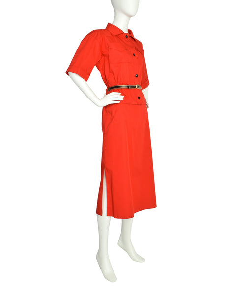 Courreges Vintage Bright Red Uniform Style Top and Skirt Set