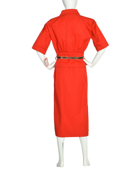 Courreges Vintage Bright Red Uniform Style Top and Skirt Set