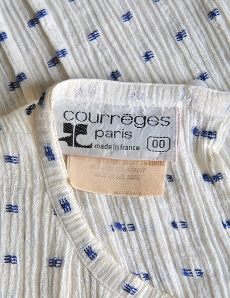 Courrèges Vintage Cream Gauze Blue Dot Sun Dress