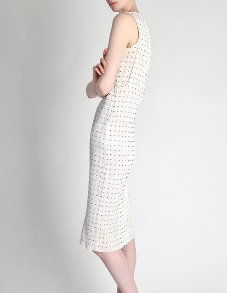 Courrèges Vintage Cream Gauze Blue Dot Sun Dress