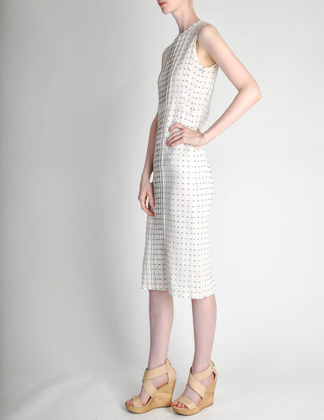 Courrèges Vintage Cream Gauze Blue Dot Sun Dress