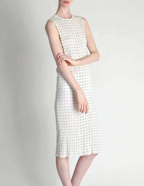 Courrèges Vintage Cream Gauze Blue Dot Sun Dress
