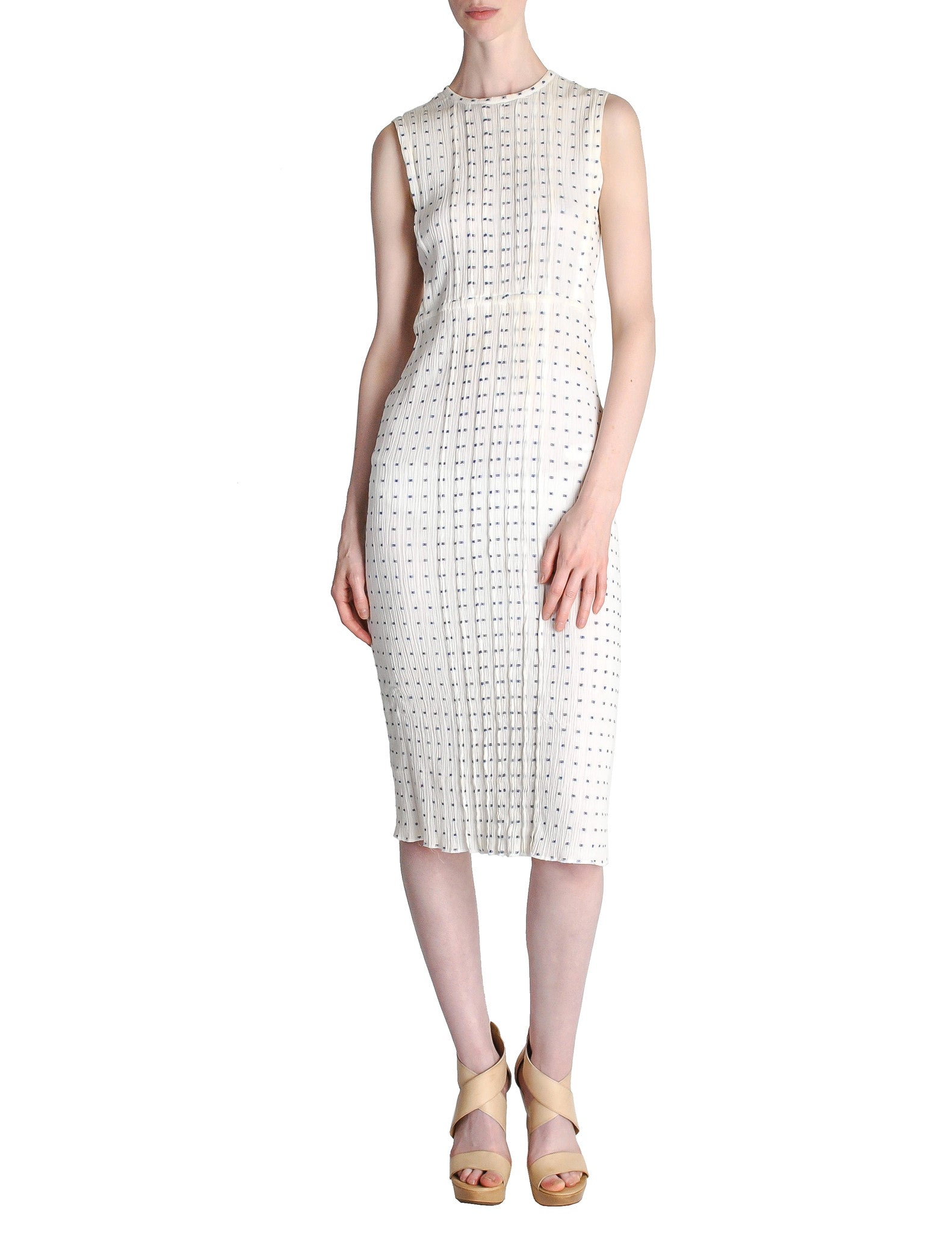 Courrèges Vintage Cream Gauze Blue Dot Sun Dress