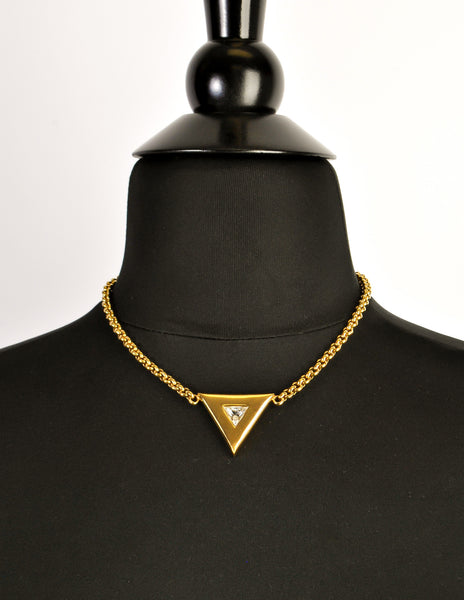 Courrèges Vintage Gold Rhinestone Triangle Necklace