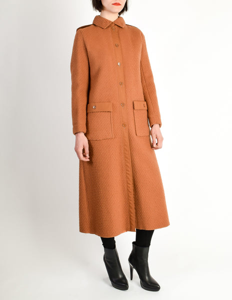 Courreges Vintage Rust Orange Brown Boucle Wool Button Up Coat