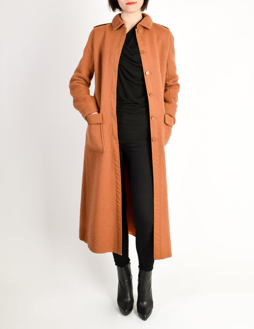 Courreges Vintage Rust Orange Brown Boucle Wool Button Up Coat