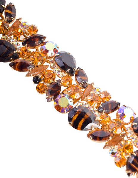 Juliana D & E Vintage 1960s Mixed Topaz Striped Aurora Borealis Rhinestone Necklace Bracelet Earrings Parure Set