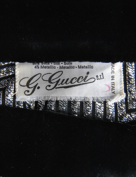 Gucci Vintage Black & Silver Silk Metallic Shawl Mini Dress
