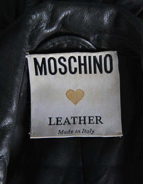 Moschino Vintage Studded Black Leather Cropped Moto Jacket