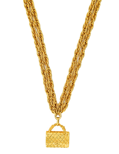 Chanel Vintage Gold Quilted Handbag Necklace
