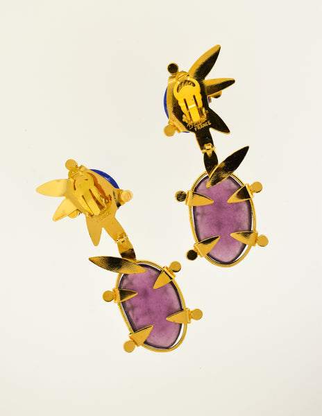 Daum Vintage Colorful Glass Spike Statement Earrings