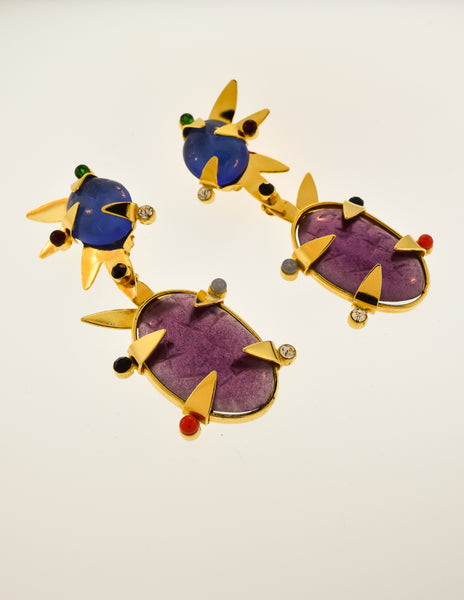 Daum Vintage Colorful Glass Spike Statement Earrings