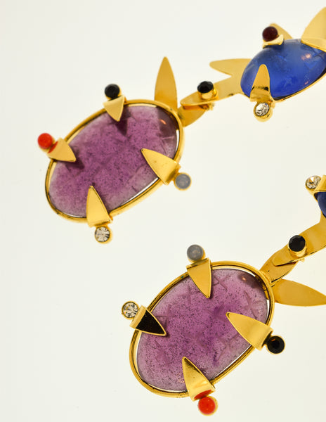 Daum Vintage Colorful Glass Spike Statement Earrings