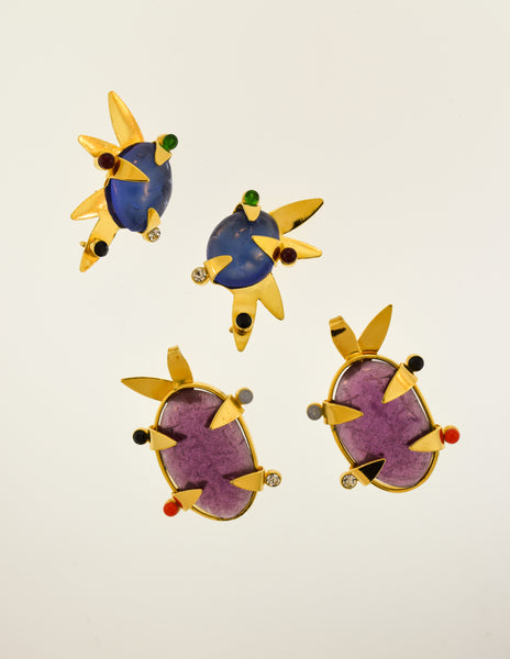 Daum Vintage Colorful Glass Spike Statement Earrings