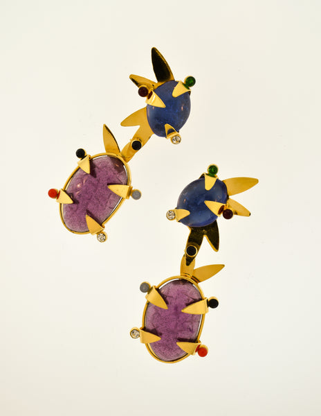 Daum Vintage Colorful Glass Spike Statement Earrings