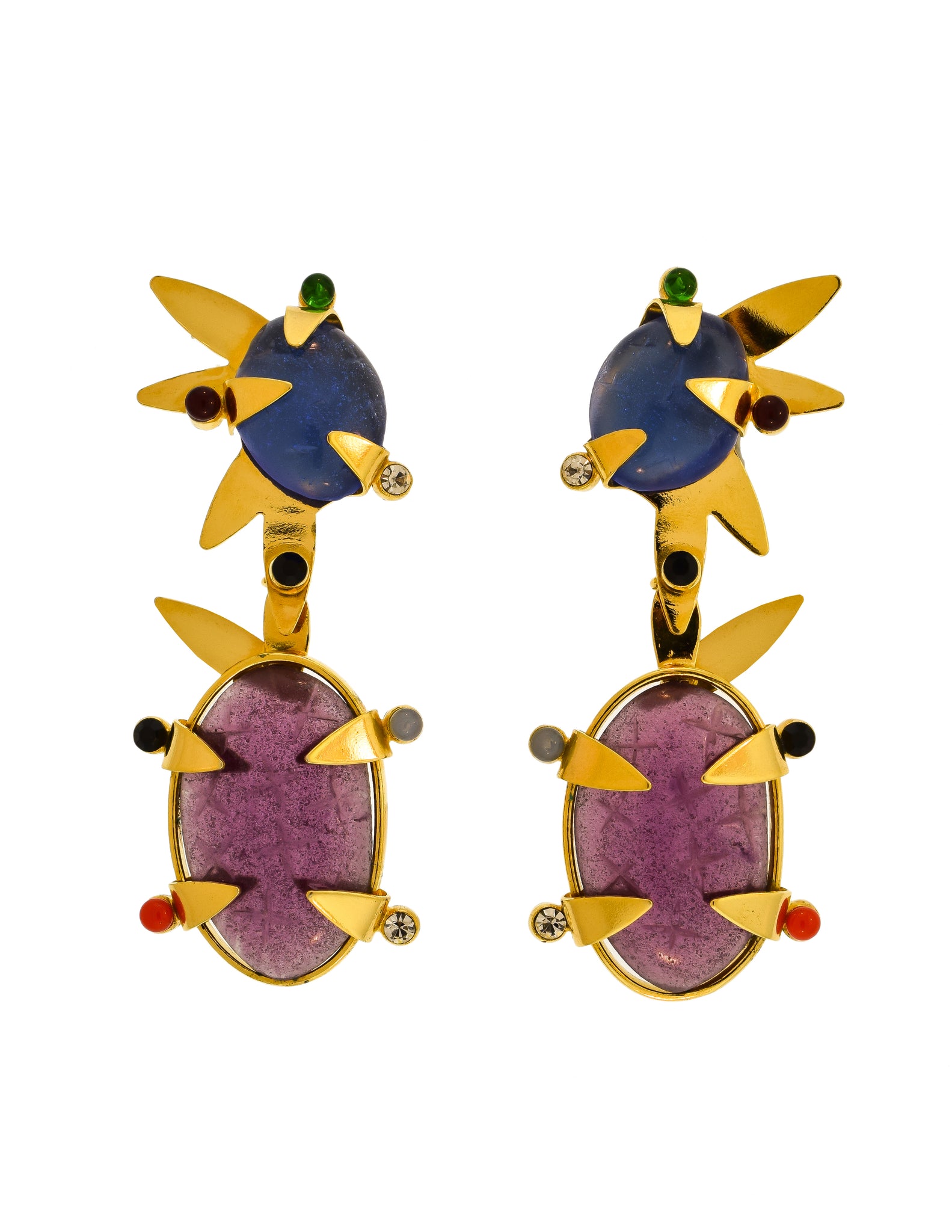 Daum Vintage Colorful Glass Spike Statement Earrings