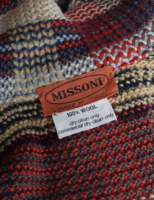 Missoni Vintage 1980s Brown Beige Red Blue Plaid Knit Wool Duster