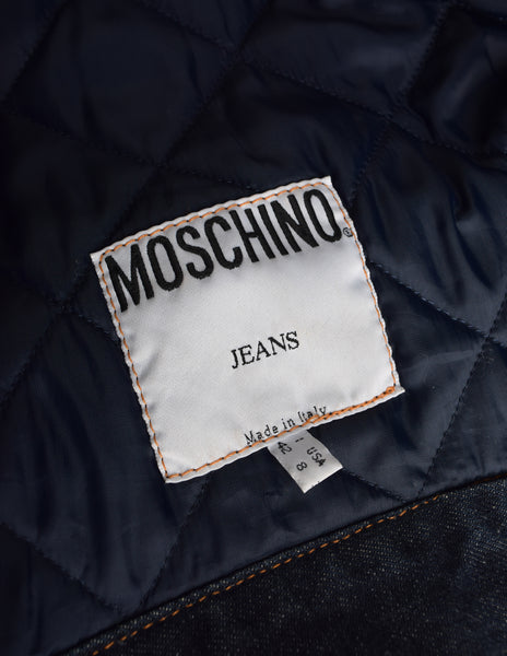 Moschino Vintage Upside Down Quilted Blue Denim Jean Jacket