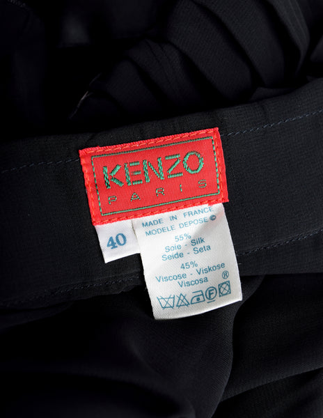 Kenzo Vintage 1980s Black Pleated Silk Chiffon Tiered Dramatic Full Length Skirt