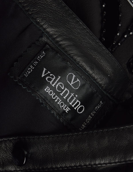 Valentino Vintage 1985 Black Leather Velvet Beaded Applique Skirt