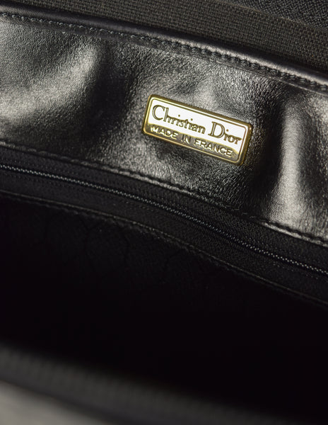 Christian Dior Vintage Black Honeycomb Canvas and Leather Large Shoulder Tote Bag
