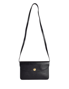Christian Dior Vintage Black Pebbled Leather Envelope Crossbody Clutch Bag