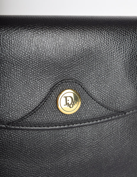 Christian Dior Vintage Black Pebbled Leather Envelope Crossbody Clutch ...