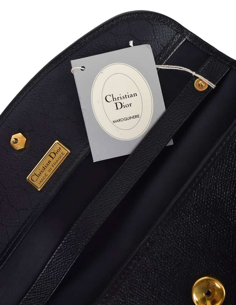 Christian Dior Vintage Black Pebbled Leather Envelope Crossbody