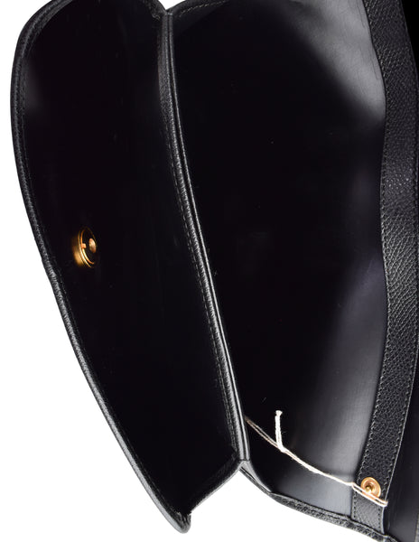 Christian Dior Vintage Black Pebbled Leather Envelope Crossbody Clutch Bag