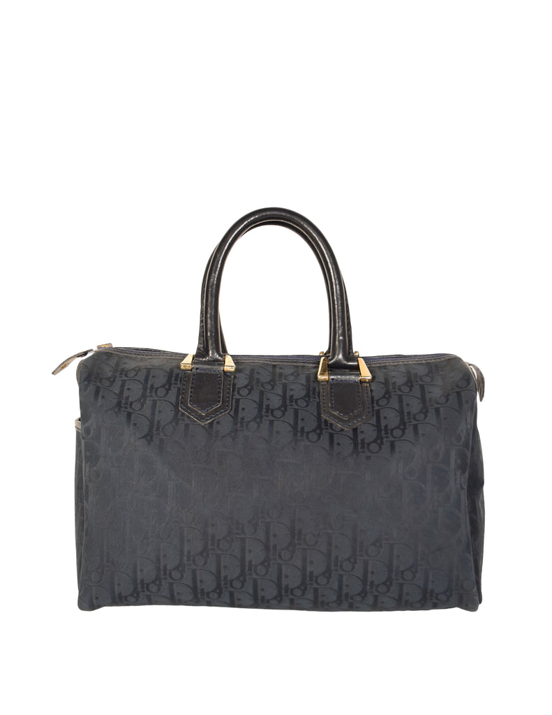 1970s CHRISTIAN DIOR Navy Trotter Jacquard Boston Bag 25 Small