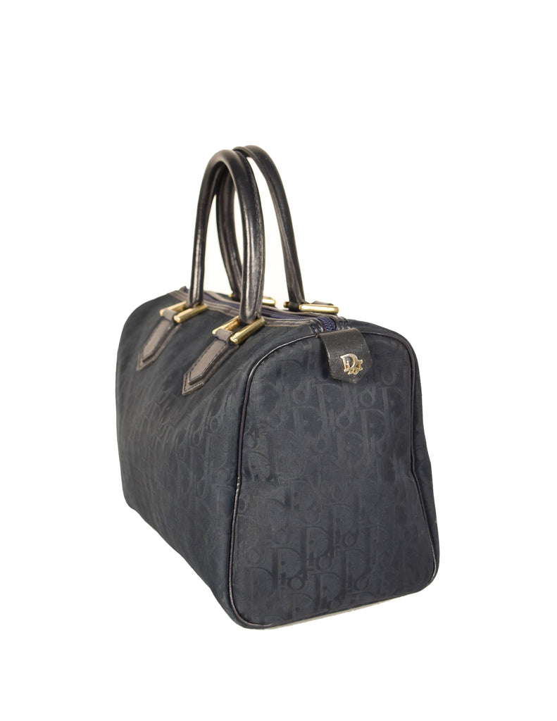 70s Christian Dior Navy Oblique Boston Bag - Lucky Vintage