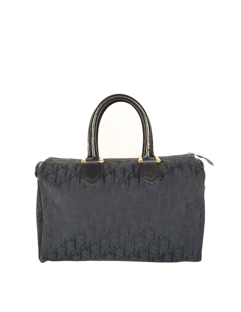 1970s CHRISTIAN DIOR Navy Trotter Jacquard Boston Bag 25 Small