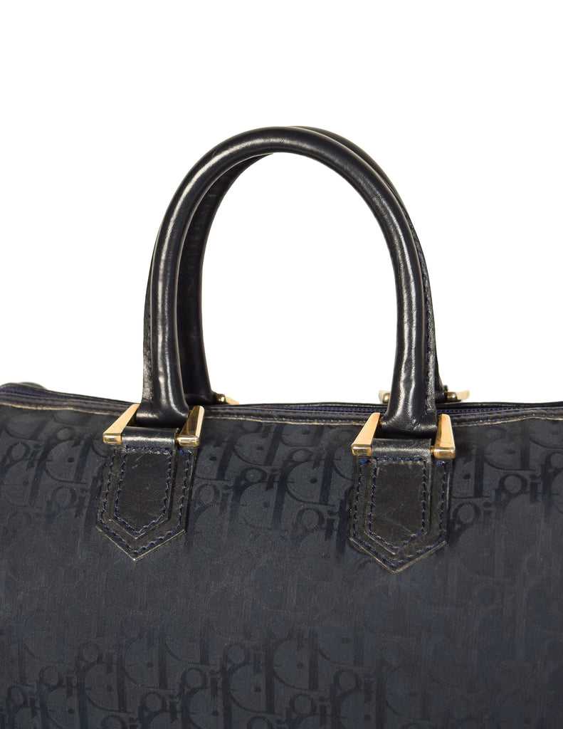 1970s CHRISTIAN DIOR Navy Trotter Jacquard Boston Bag 25 Small at 1stDibs