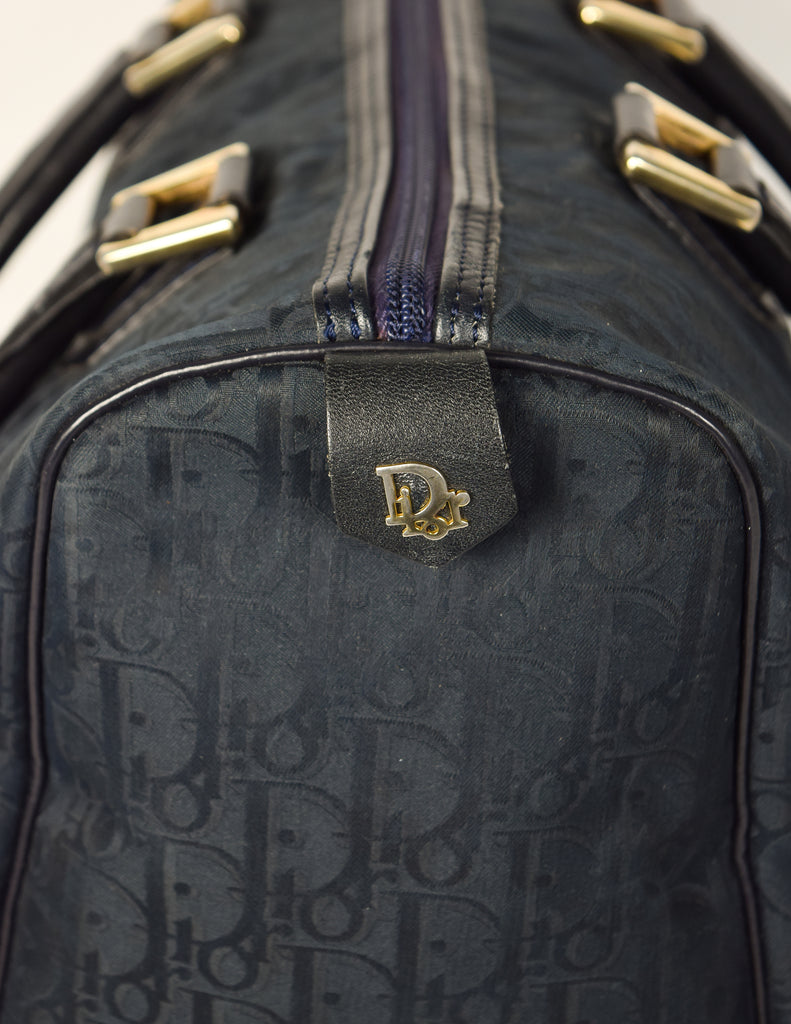 Christian Dior 2000s Navy Blue Trotter Monogram Boston Bag · INTO
