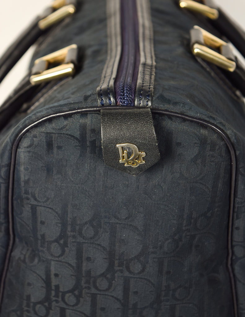 1970s CHRISTIAN DIOR Navy Trotter Jacquard Boston Bag 25 Small at 1stDibs