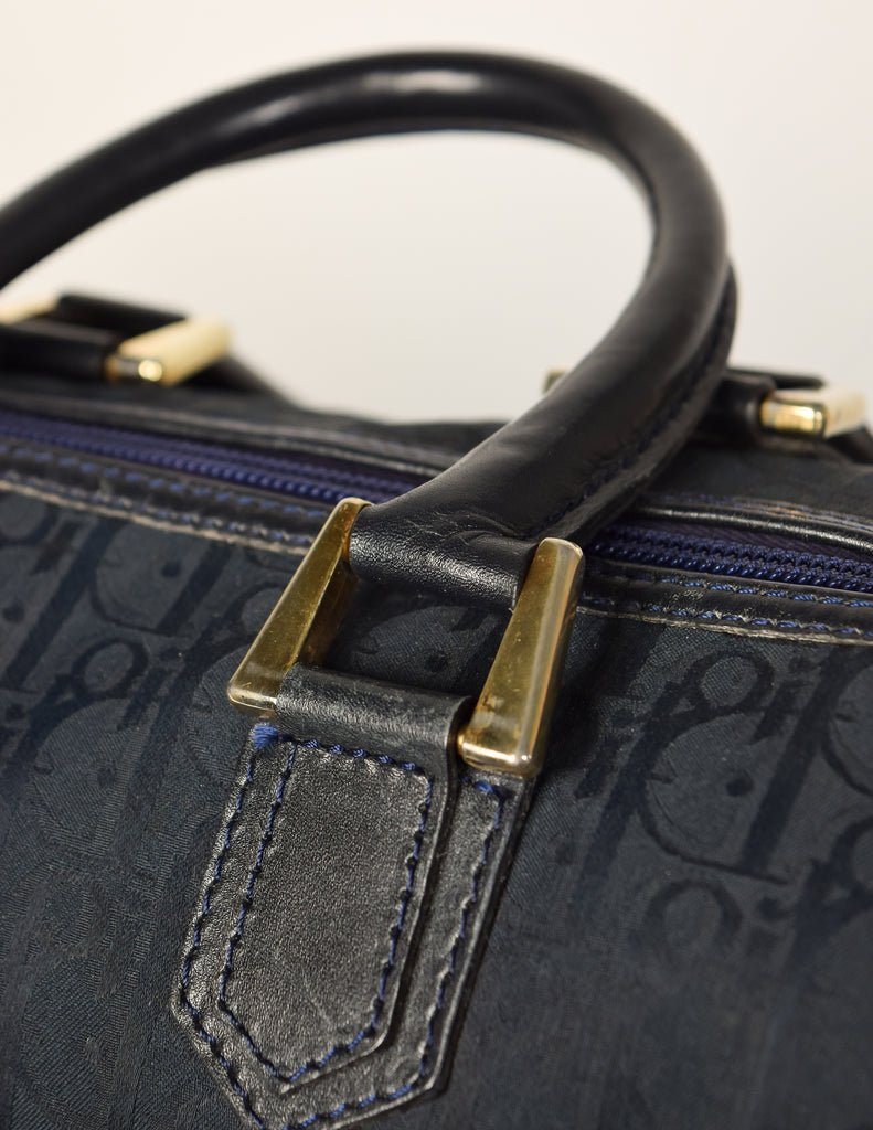 1970s CHRISTIAN DIOR Navy Trotter Jacquard Boston Bag 25 Small at 1stDibs