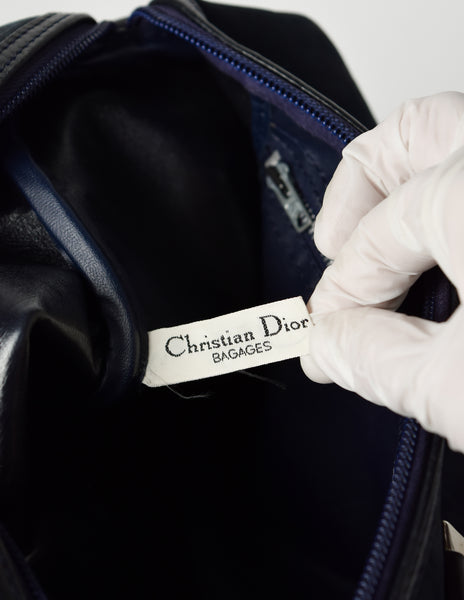 Christian Dior Vintage 1970s Navy Blue Trotter Monogram Boston Doctor Bag