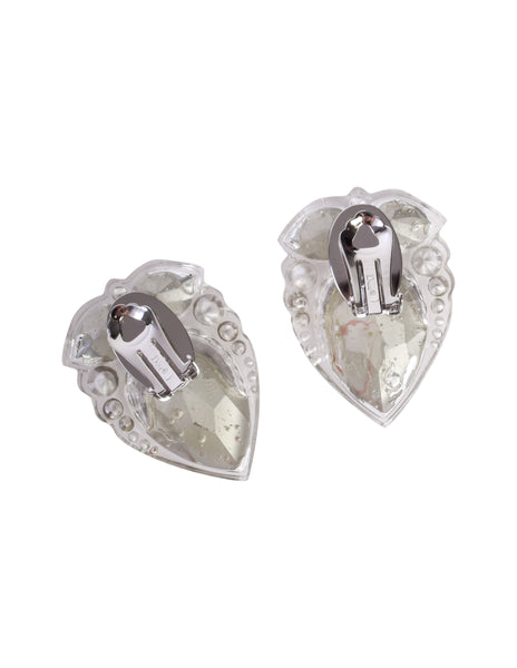 Christian Dior Vintage SS 2004 by John Galliano Clear Crystal Rhinestone Dior Insignia Large Earrings