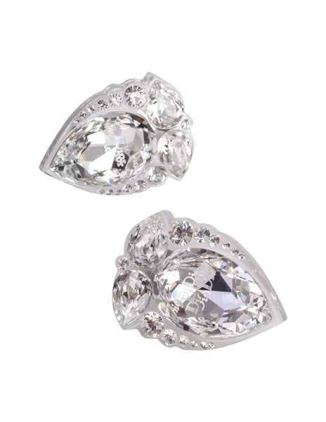 Christian Dior Vintage SS 2004 by John Galliano Clear Crystal Rhinestone Dior Insignia Large Earrings